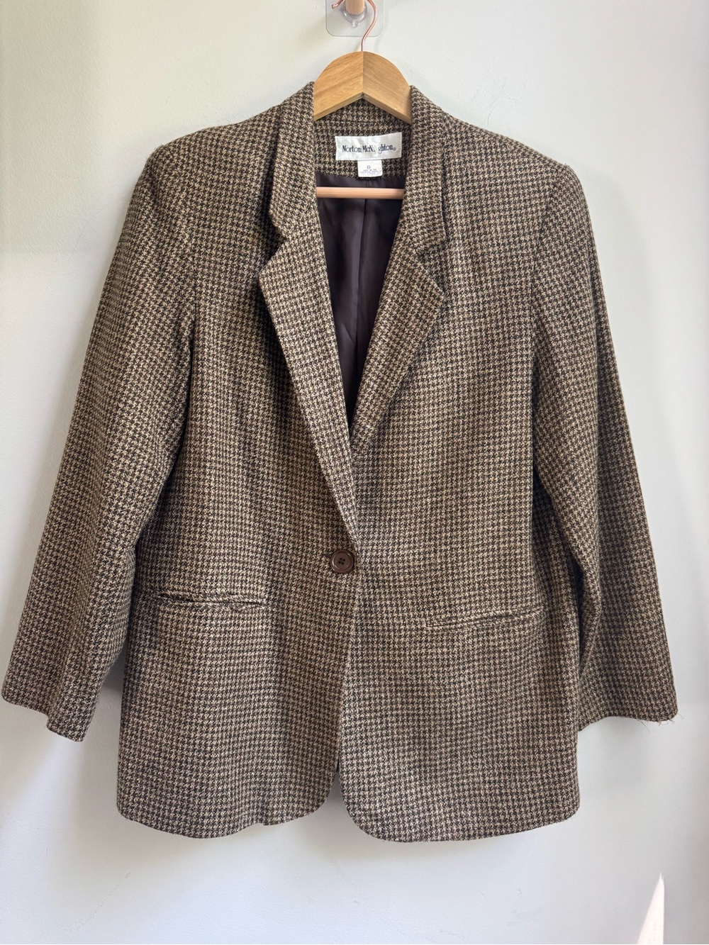Norton McNaughton Brown Houndstooth Single-Button Blazer